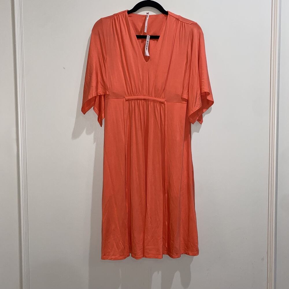 SOMA NWT $99 Sz S Soft Jersey Flutter Sleeve Short Shelf Bra Dress Pockets Beach